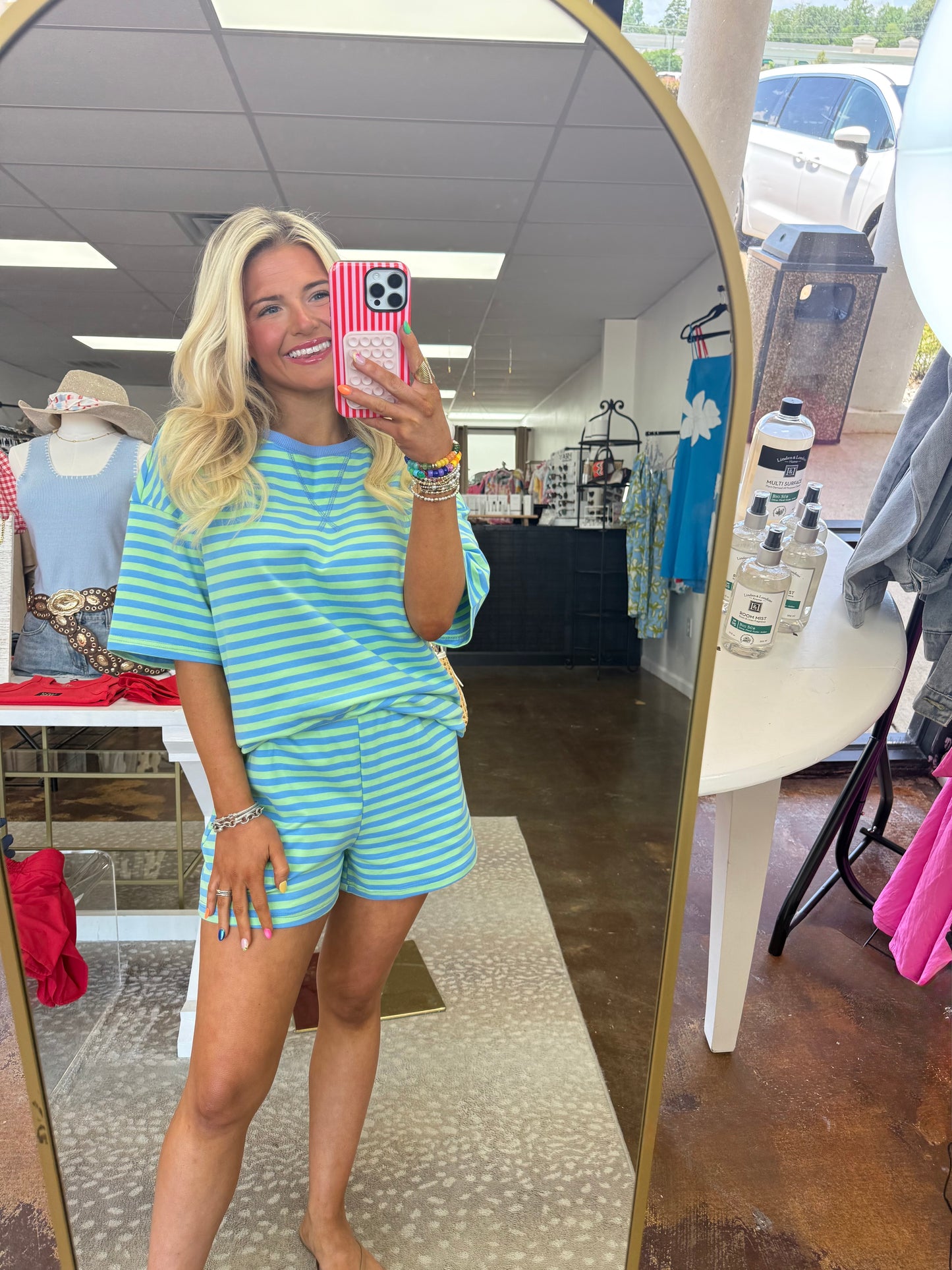 Olivia Striped Ribbed Cotton T-Shirt and Shorts Set