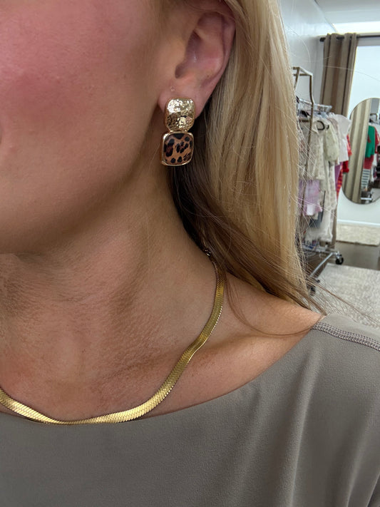 Stone & Metal Square Earrings