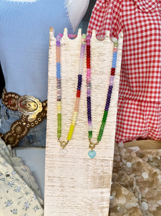 Beaded Necklace with Heart Charm