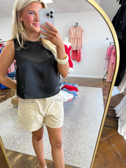 Sandy High-Waist Quilted Denim Shorts