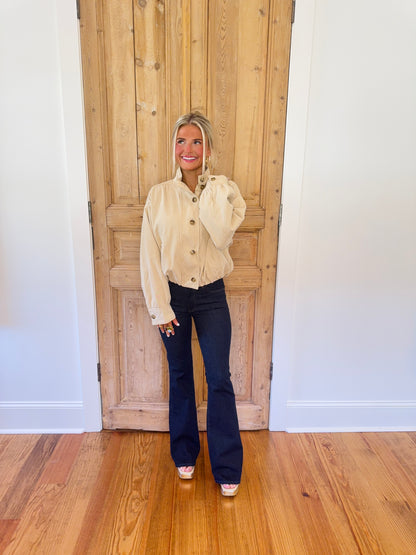 Emma High Collar Denim Bomber Jacket