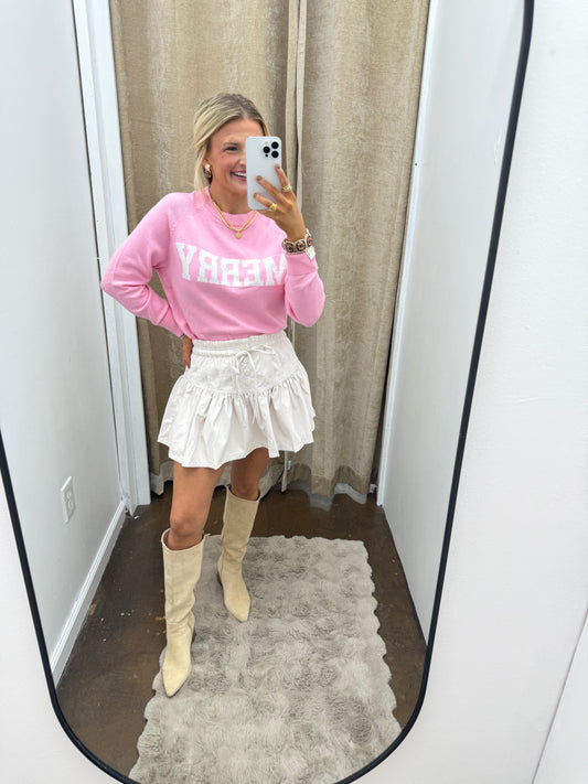 Pink "Merry" Raglan Sleeve Sweater