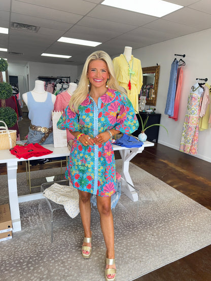 Tropical Button Shirt Dress