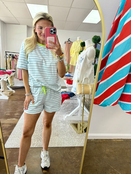 Summer Stripe Contrast Tee and Shorts Set