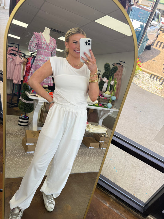 Sky Crossover Top & Wide Leg Pants Set - Off White