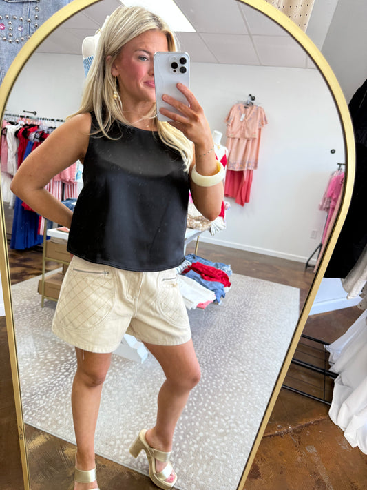 Sandy High-Waist Quilted Denim Shorts