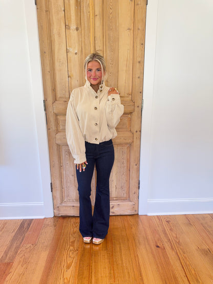 Emma High Collar Denim Bomber Jacket