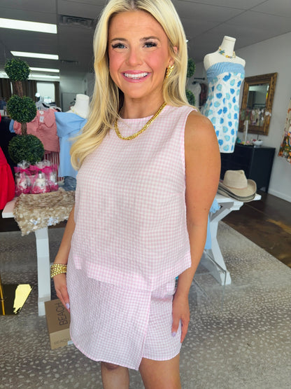 Elle Gingham Tank & Skort - Pink