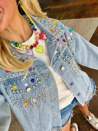 Gemstone Studded Denim Jacket