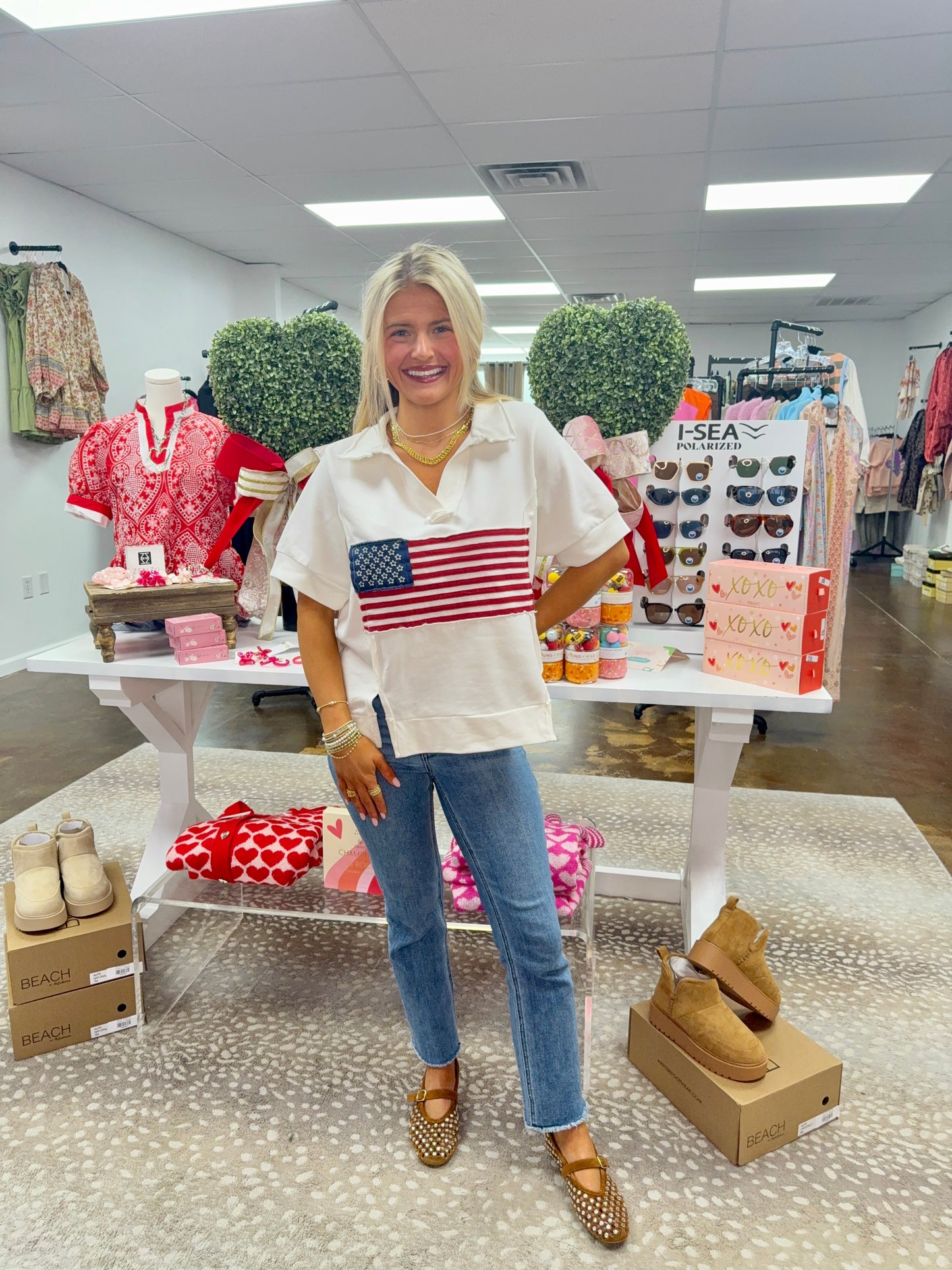 American Flag Shirt with Collar