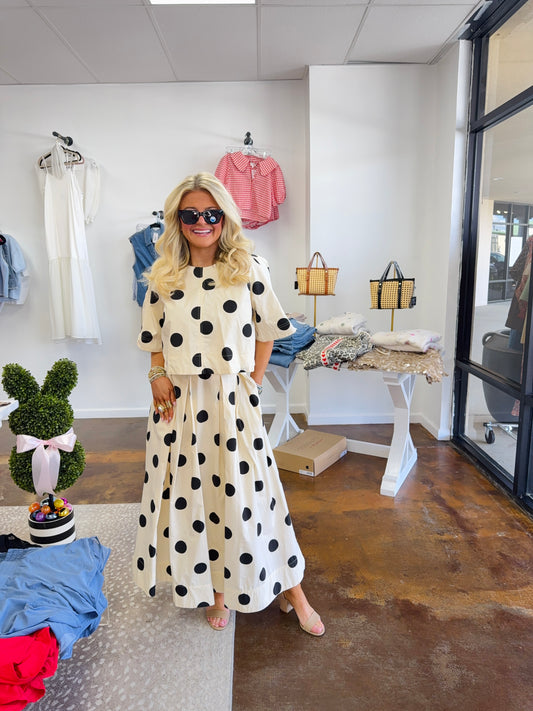 Mara Dot Blouse & Midi Skirt Set