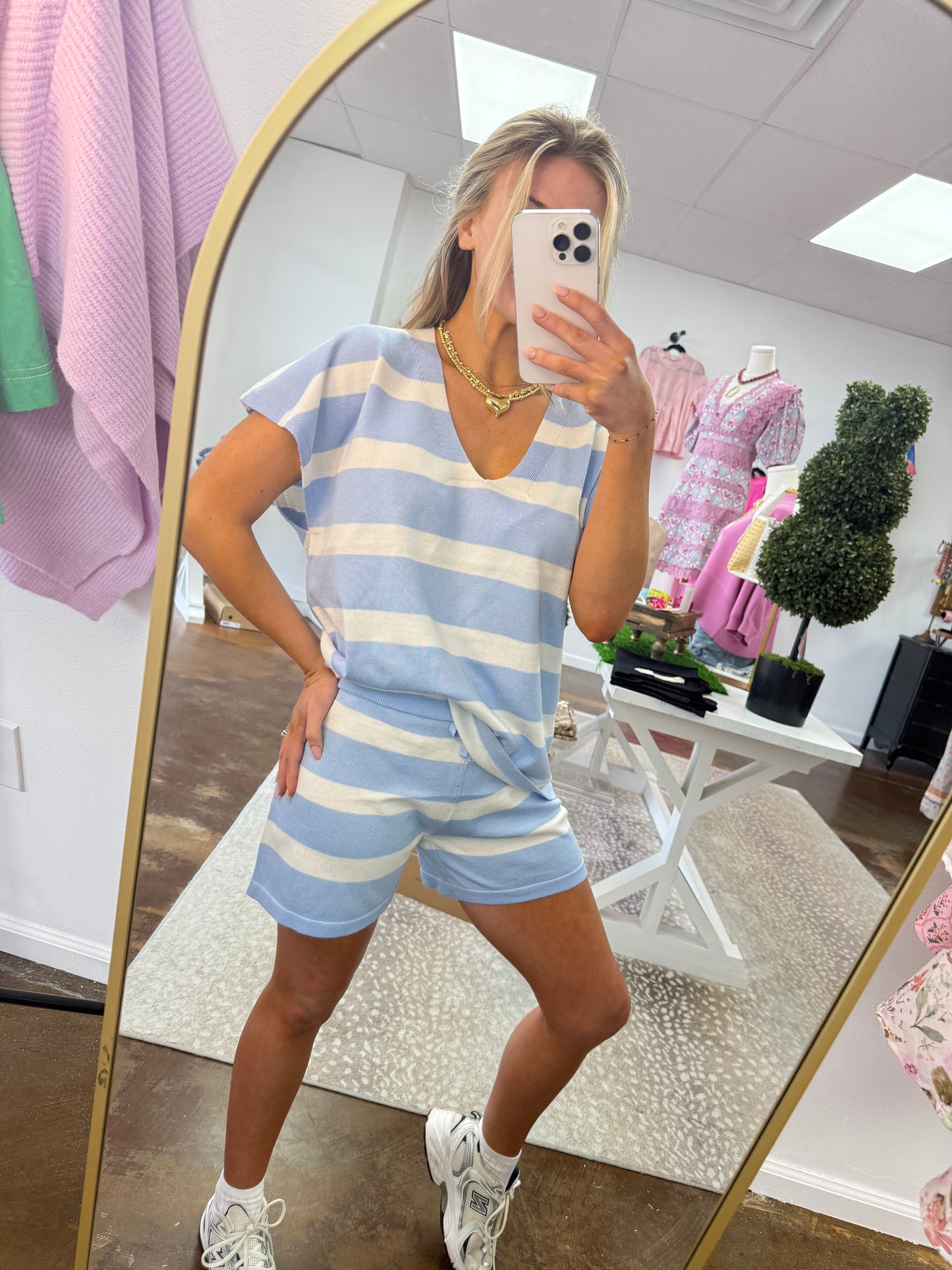Cayce Striped V-Neck & Shorts Set
