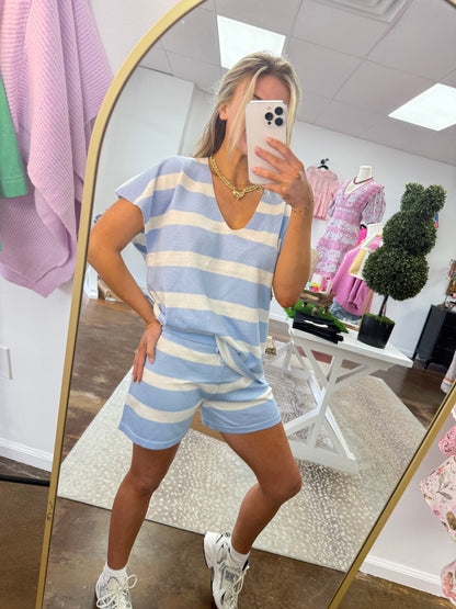 Cayce Striped V-Neck & Shorts Set