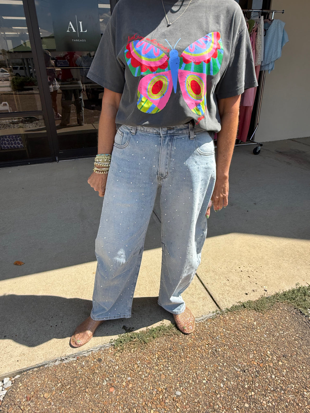 Rhinestone Scatter Barrel Jean