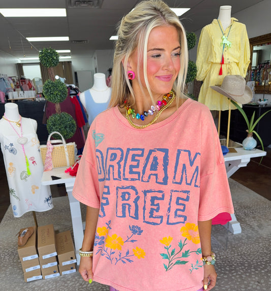 DREAM Free Floral Graphic Mineral Wash Top