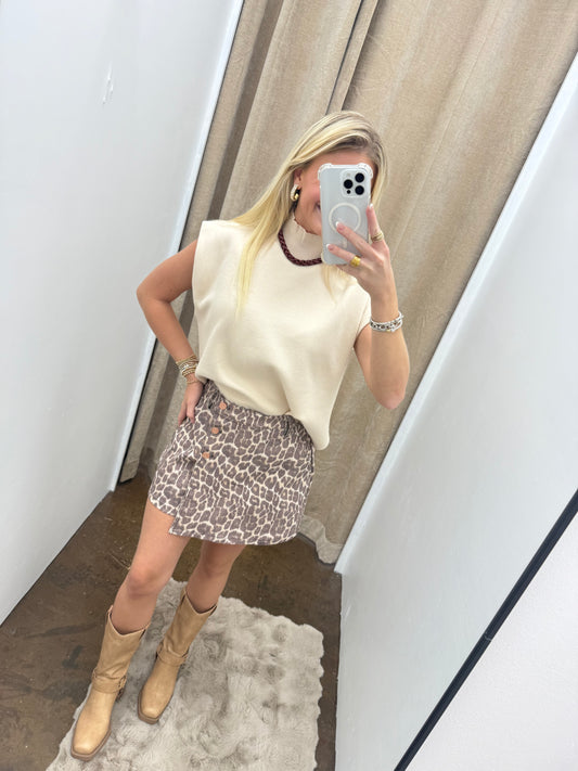 Denim Leopard Wrap skort