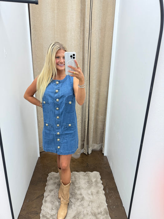 Denim Pocket ( Gold Button) Dress