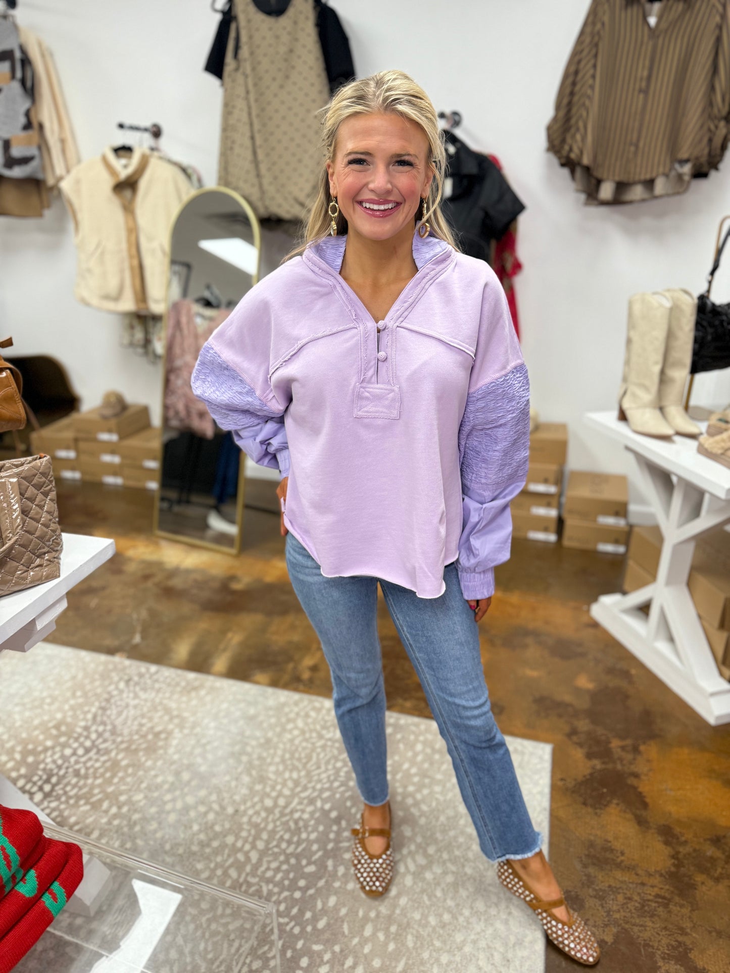 Solid Vneck Novelty Sweatshirt