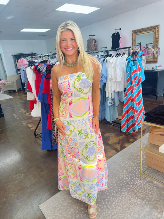 Tulum Tile Strapless Maxi Dress