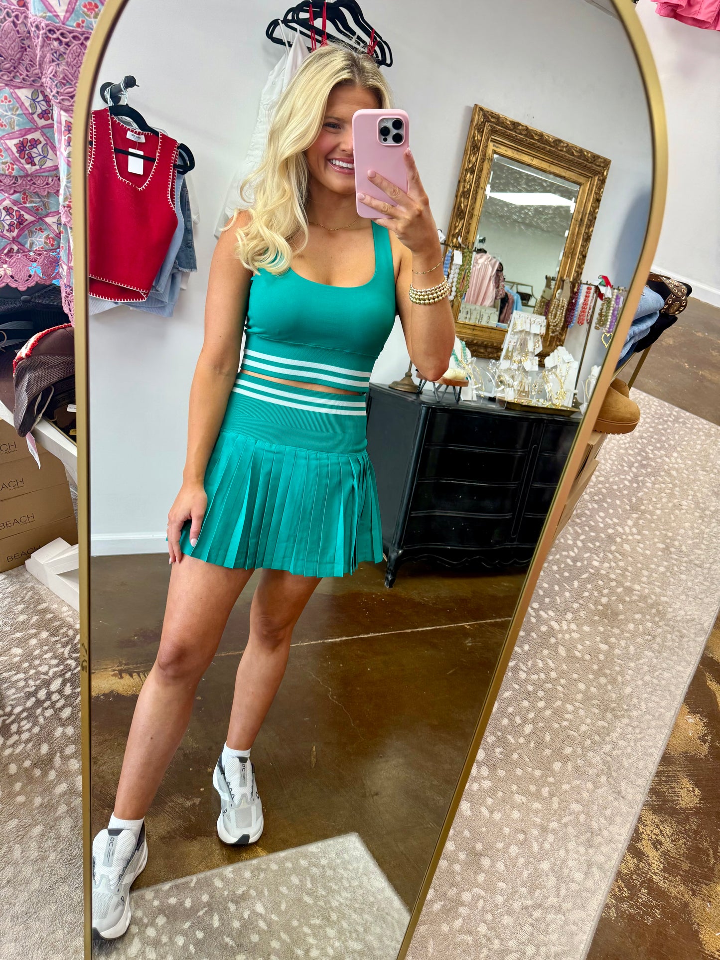 Lily Crop Top & High Waisted Pleated Skort Set - Seafoam