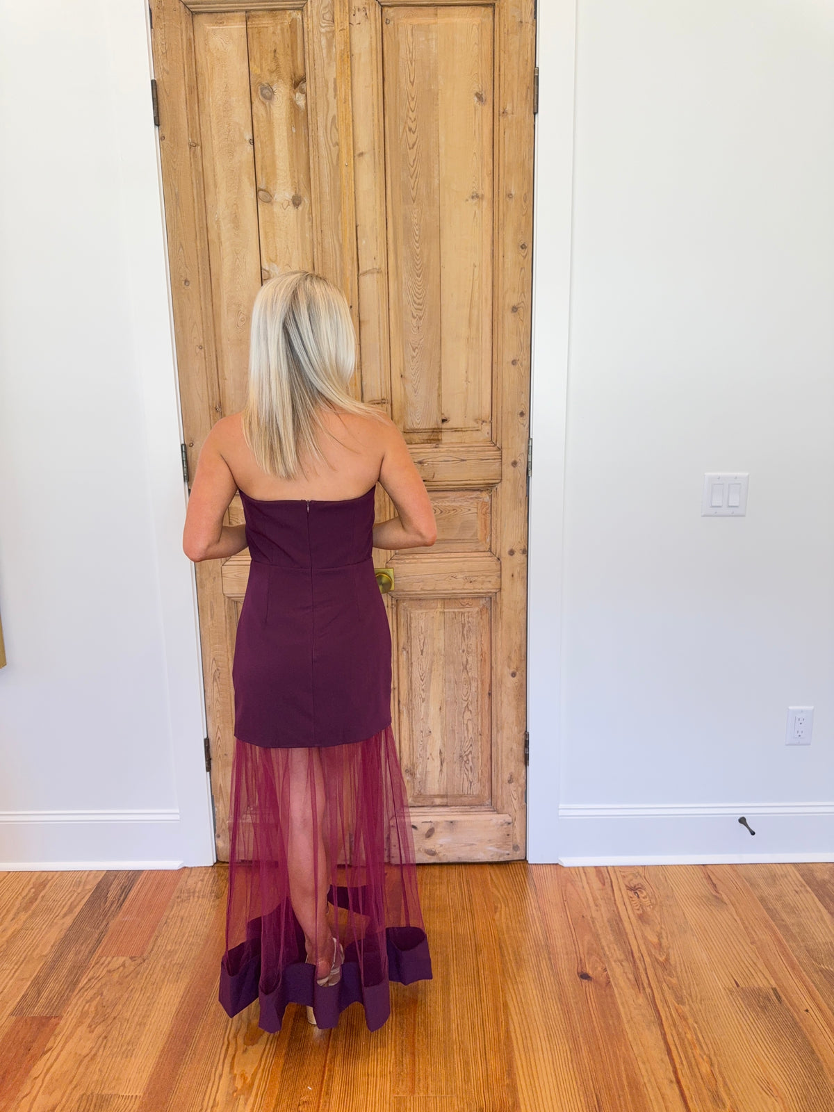 Erin Contrast Sheer Tulle Skirt Panel Strapless Dress