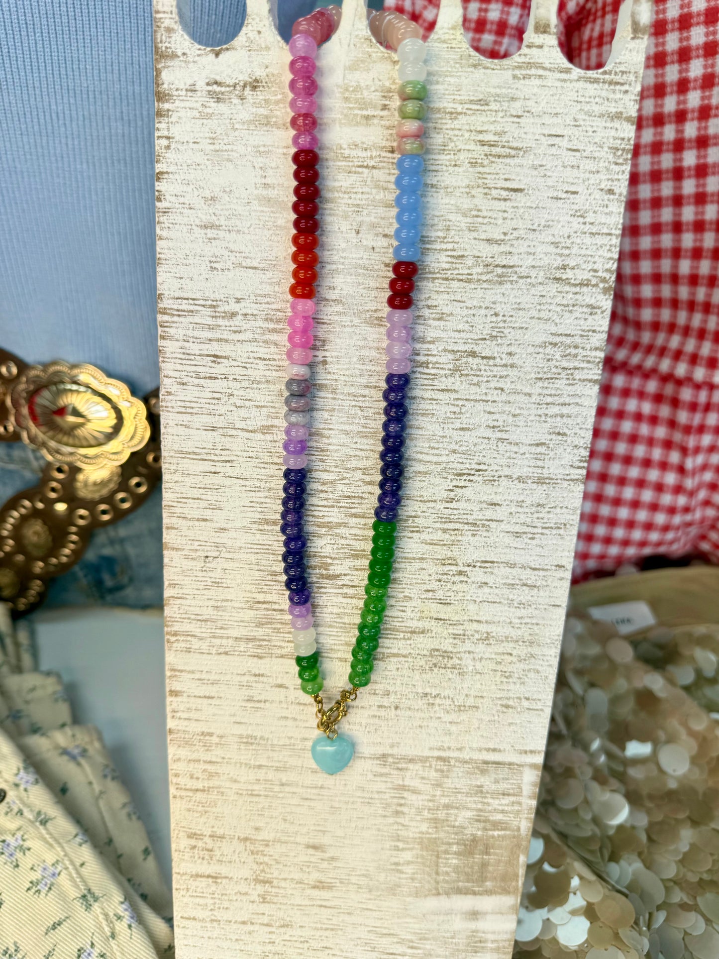 Beaded Necklace with Heart Charm