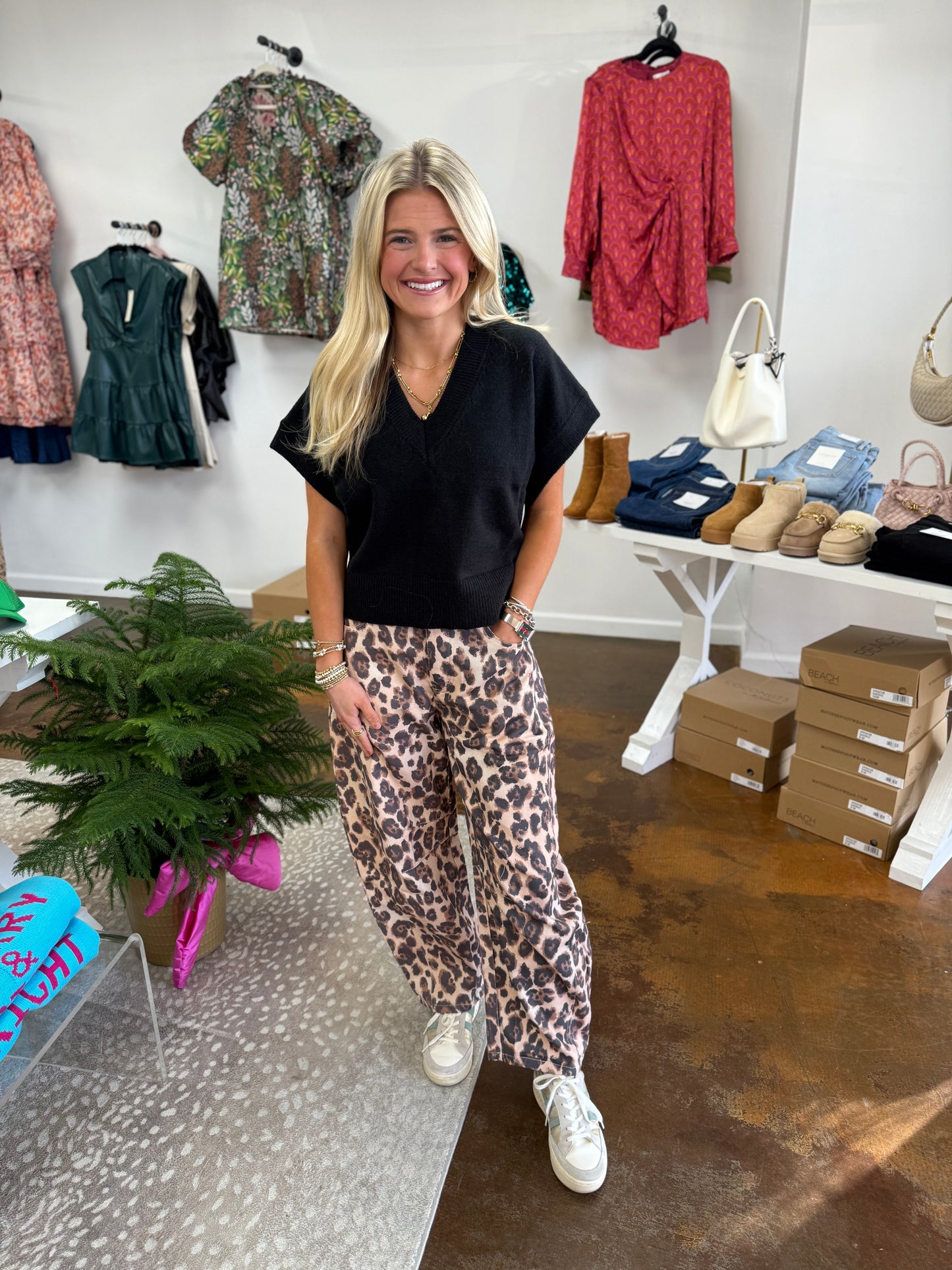 Leopard Denim Barrel Jean