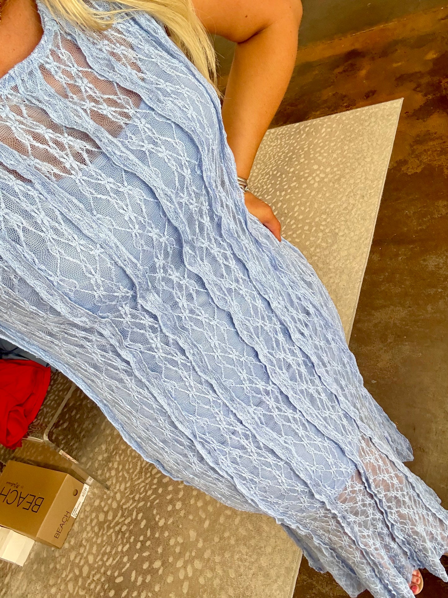 Dreamy Light Blue Lace Sheer Midi Dress