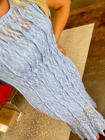 Dreamy Light Blue Lace Sheer Midi Dress