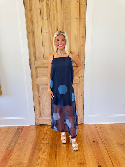 Hayden Polka Dot Sheer Overlay Maxi Dress