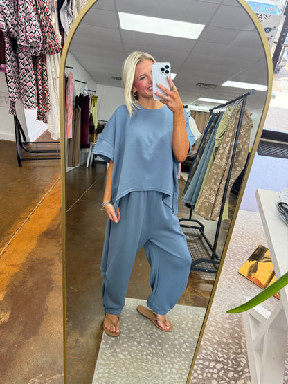 Cameron Top and Semi Harem Pants Set - WASHED DENIM BLUE