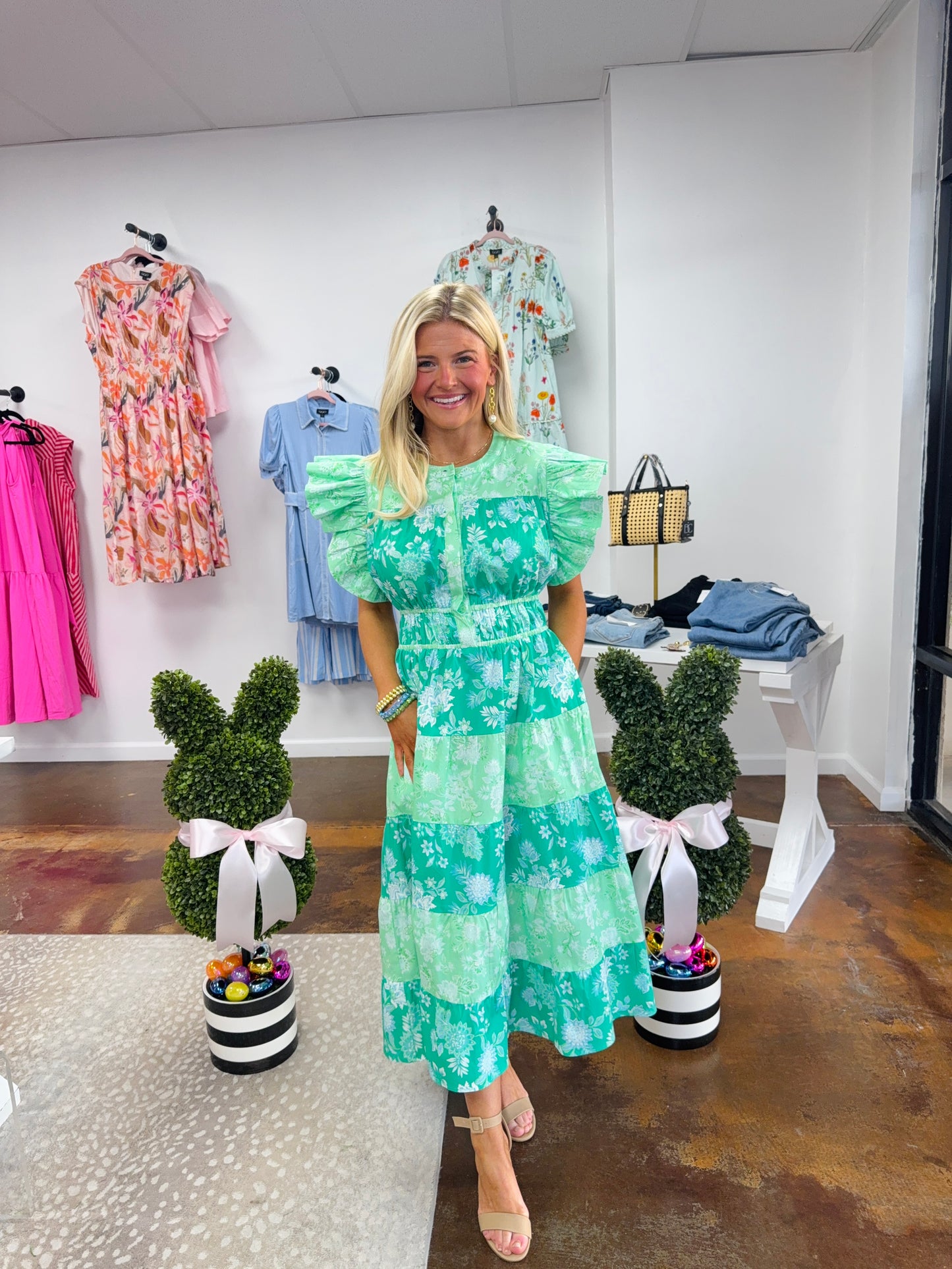 Botanical Garden Color Block Tiered Midi Dress