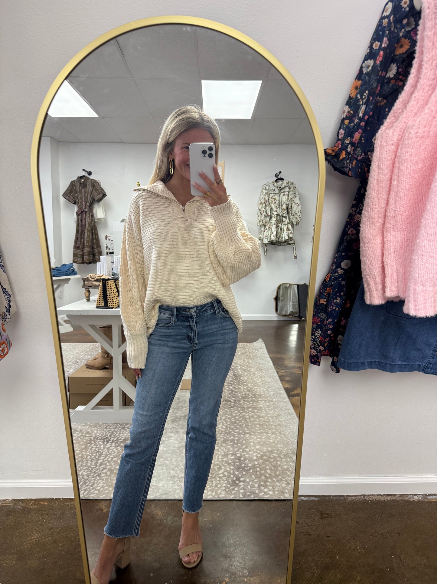 LONG SLEEVE HALF ZIP BATWING SWEATER