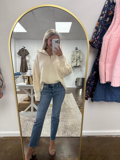 LONG SLEEVE HALF ZIP BATWING SWEATER
