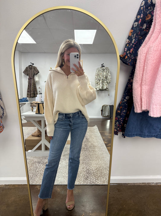 LONG SLEEVE HALF ZIP BATWING SWEATER