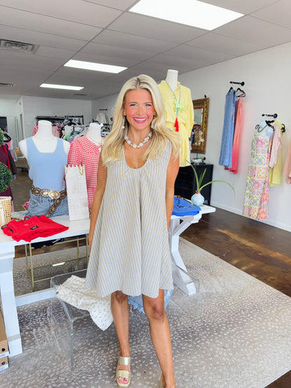 Linen Stripe Scoop Dress