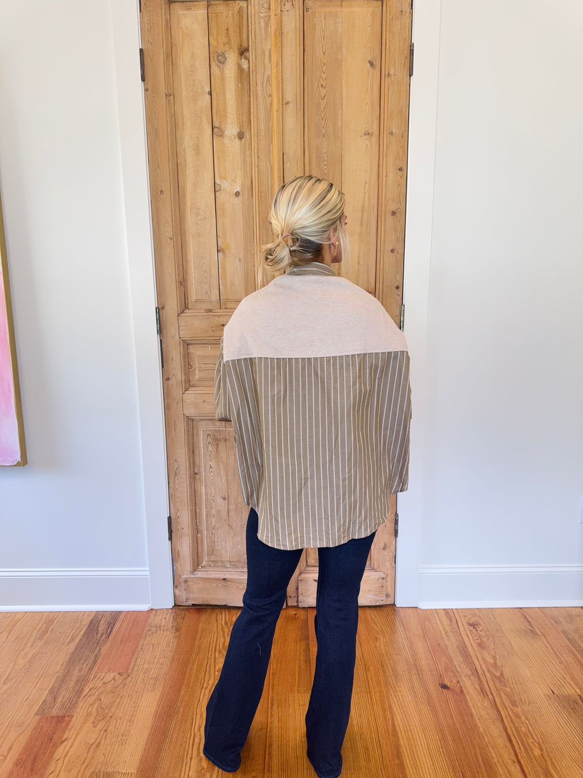 Hailey Stripe Poplin Sweater Button Up Top