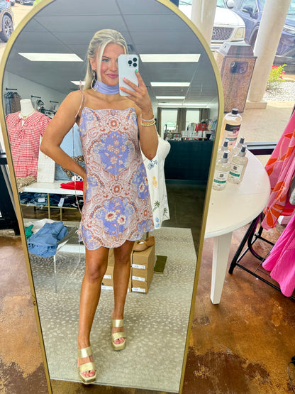 Dana Scalloped Paisley Mini Dress