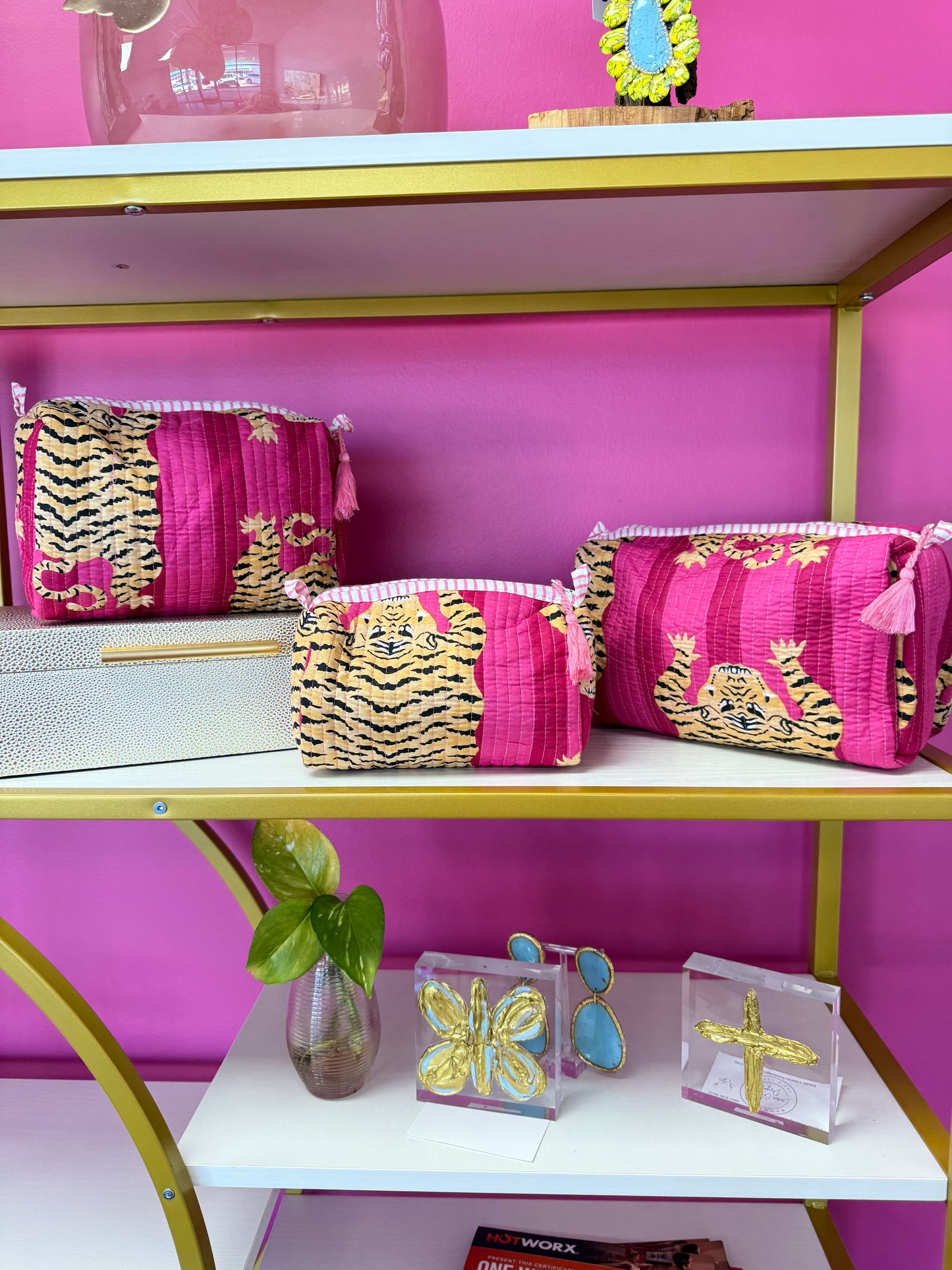 Quilted Cosmetic Pouch - Pink Tiger