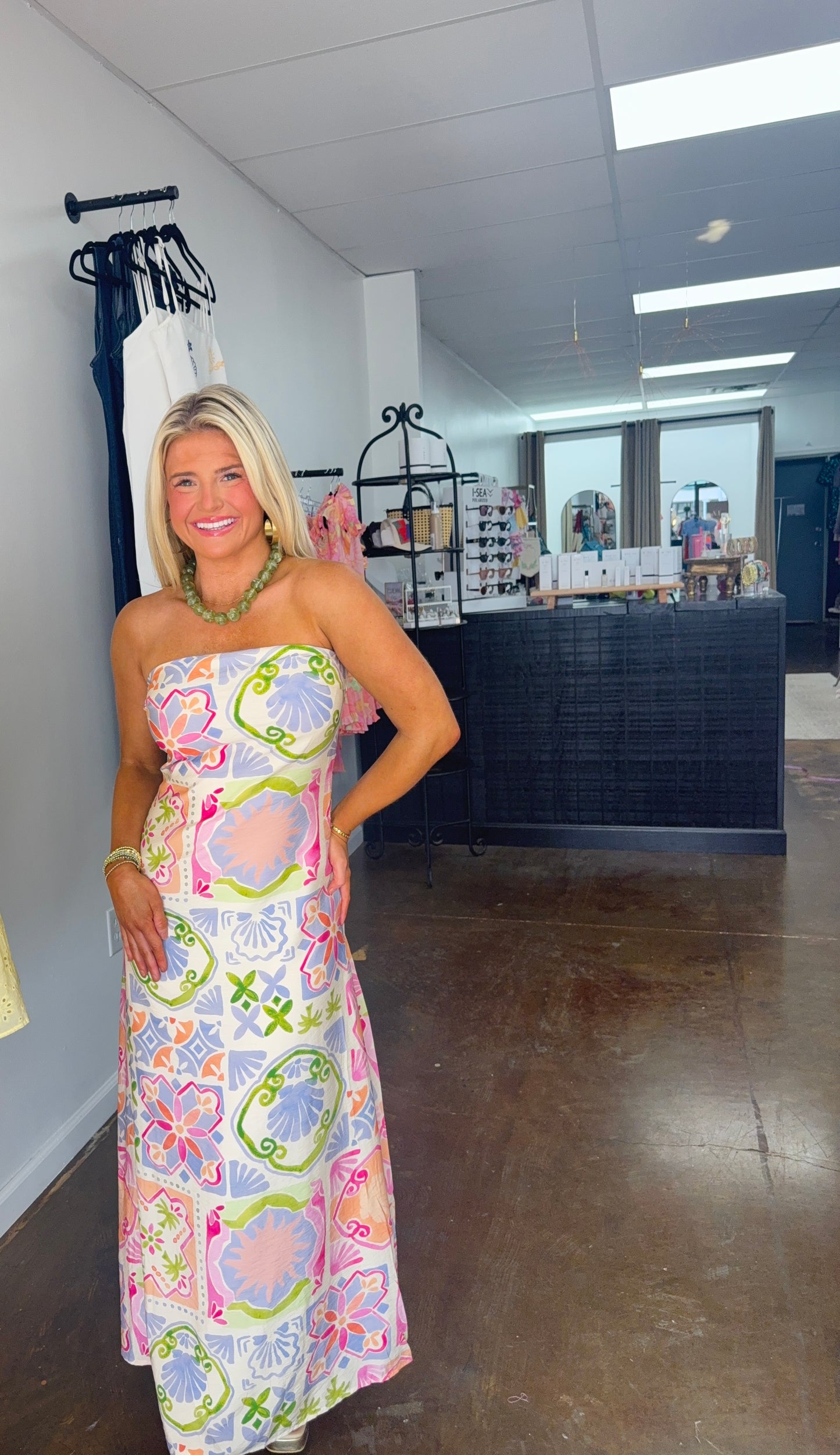 Tulum Tile Strapless Maxi Dress