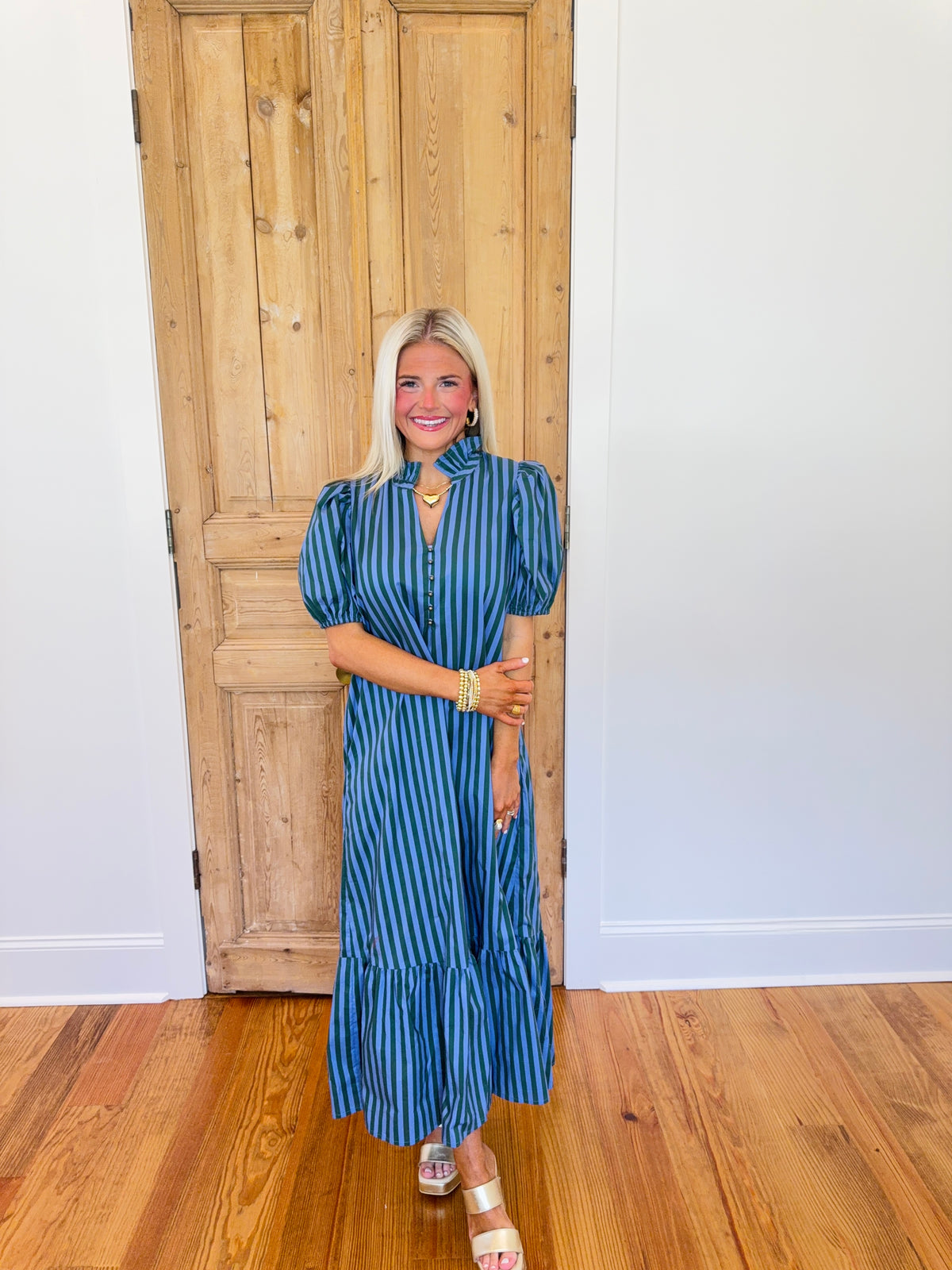 Gentry Striped Maxi with Ruffle Neck Detail