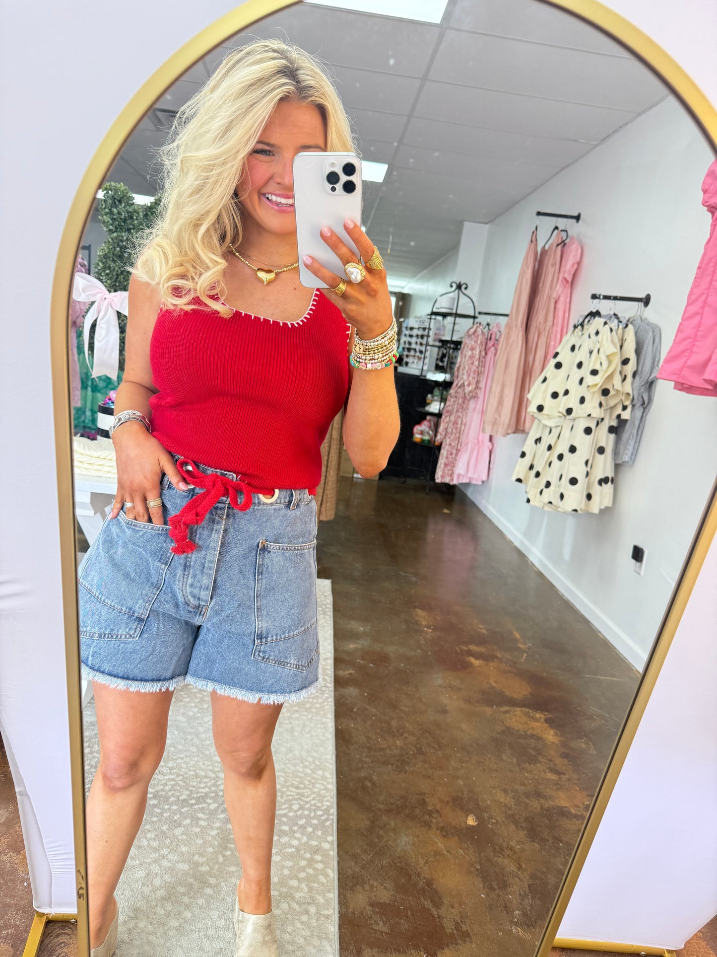 Lilah Ribbed Tank Top - Red