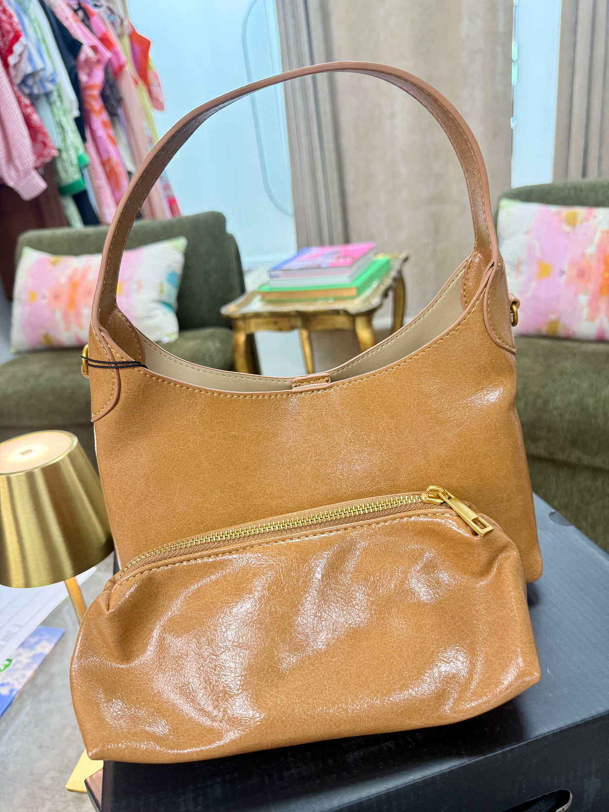 AMBER LEATHER HOBO BAG