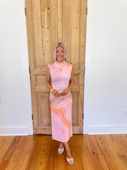 Orchid Drop Shoulder Mesh Midi Dress