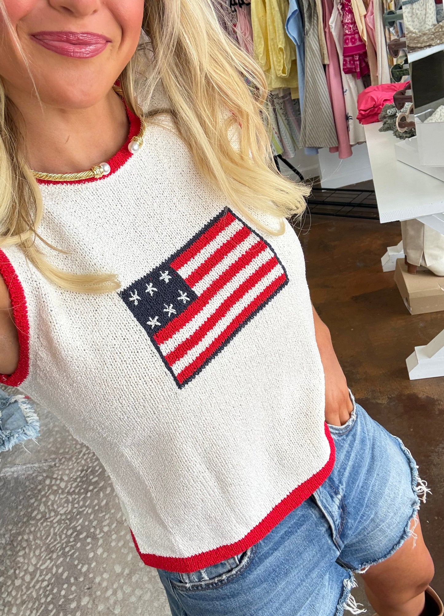 Knit Flag Top with Contrast piping