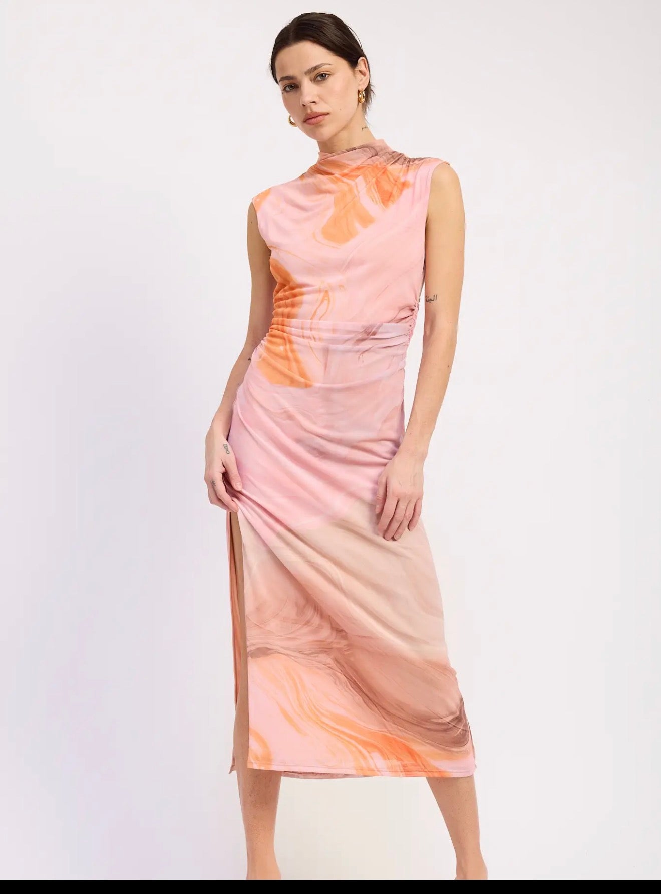 Orchid Drop Shoulder Mesh Midi Dress