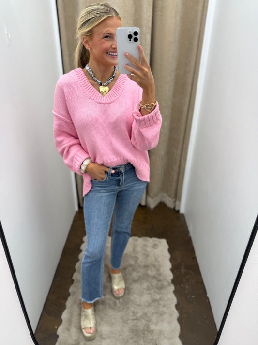 SCOOP NECK DROP SHOULDER KNIT SWEATER