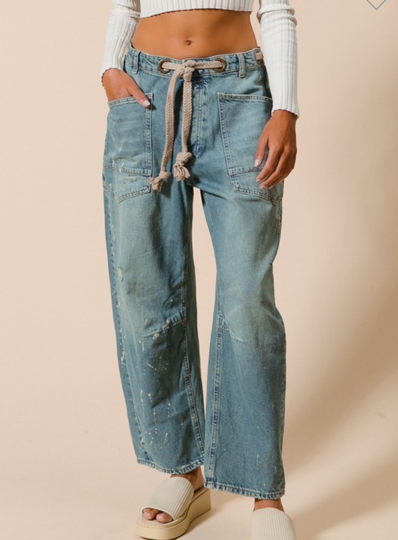 BRAIDED WAIST BELT DRIP WASHED DENIM