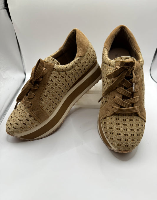 Taupe PlatformSneaker with Gold Metallic Detail