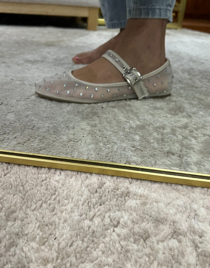 RHINESTONE EMBELLISHED MESH MARY JANE FLATS